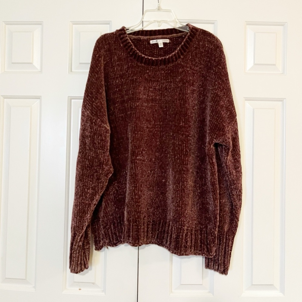 Seven7 Women's Chenille Deep Maroon Burgundy round-Neck Sweater. Extra Large